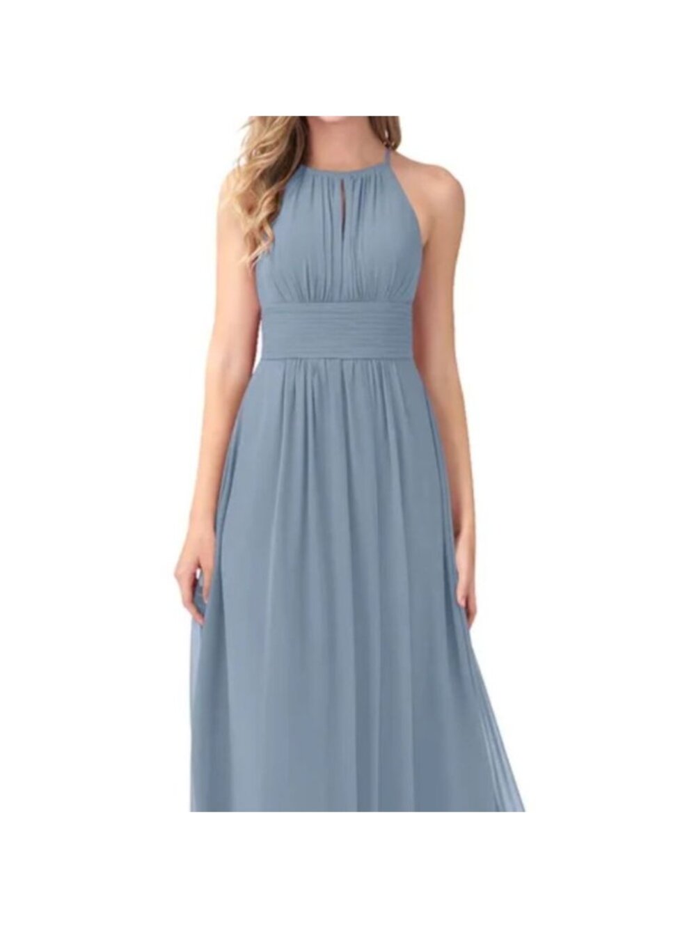 Azazie Bonnie Blue Wedding Bridal Chiffon Halter Maxi Dress Size C